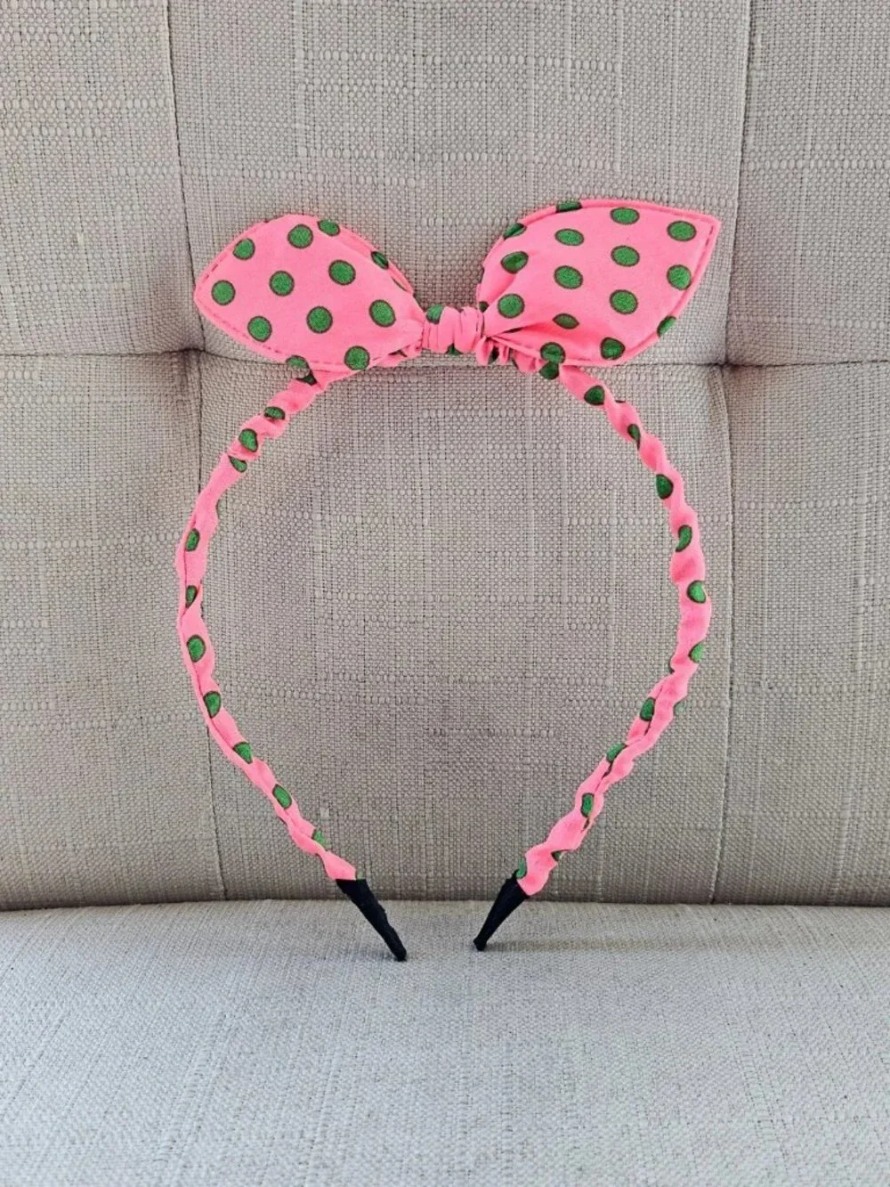 Pink Hairband Green Polka Dots Hair Accessories Hair Band Bunny Ear Shape